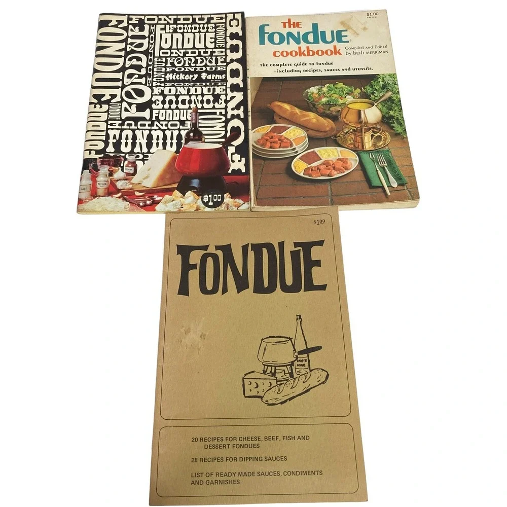 Lot‎ of 3 Vintage 70's FONDUE Books Cheese Beef Fish  Recipes Cookbooks Parties
